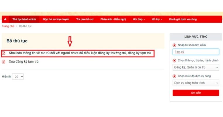 Chọn “Khai báo thông tin về nơi cư trú đối với những người đủ điều kiện đăng ký”