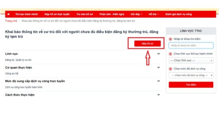 Chọn mục “Nộp hồ sơ”