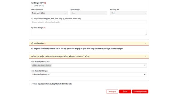 Kê khai chi tiết địa chỉ tạm trú