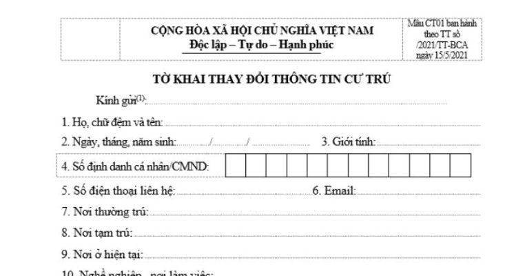 Mẫu đơn đăng ký tạm trú mới nhất