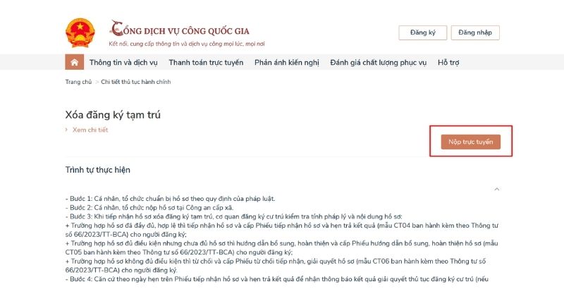 Chọn "Nộp trực tuyến"