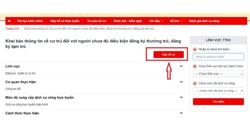 Chọn mục “Nộp hồ sơ”