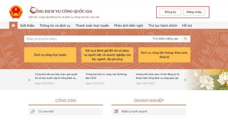 Đăng nhập Cổng dịch vụ công