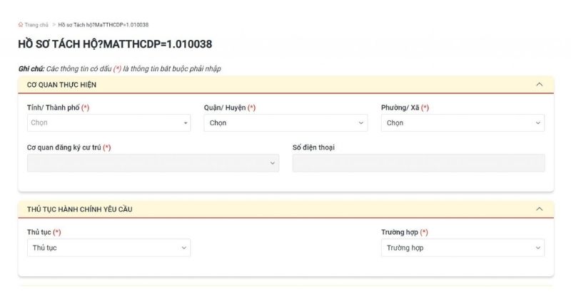 Điền hồ sơ tách hộ khẩu