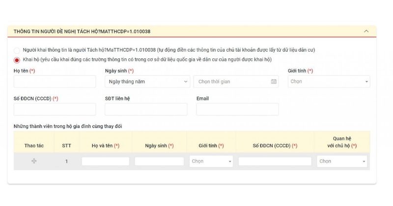 Điền thông tin người đề nghị