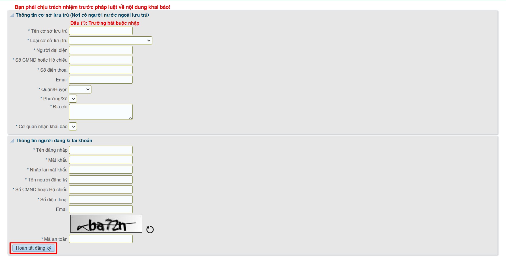 Hoàn tất đăng ký thẻ tạm trú
