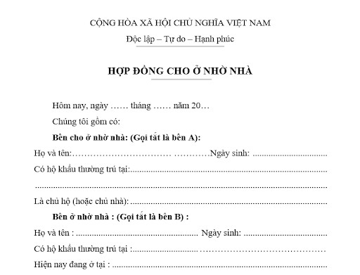 Hợp đồng cho ở nhờ nhà