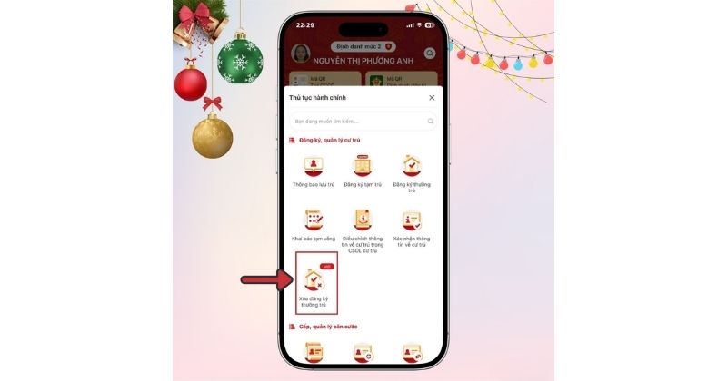 Nhấn chọn Xóa đăng ký thường trú