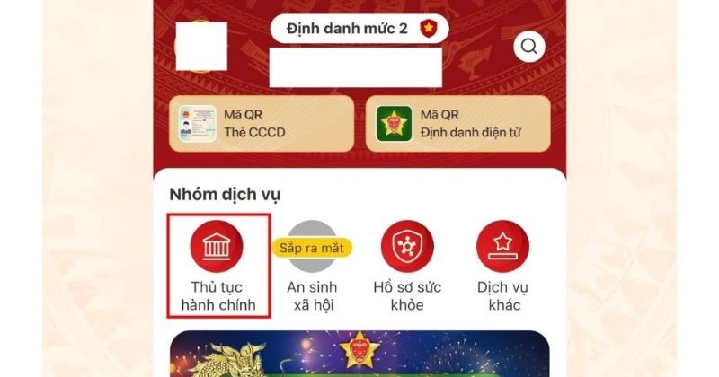 Tìm và chọn mục "Thủ tục hành chính"
