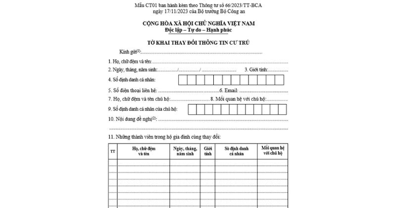Tờ khai thay đổi thông tin cư trú (mẫu CT01)