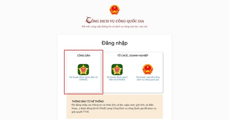 Truy cập Cổng dịch vụ công Bộ Công an và đăng nhập