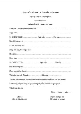 Mẫu đơn đồng ý cho tạm trú