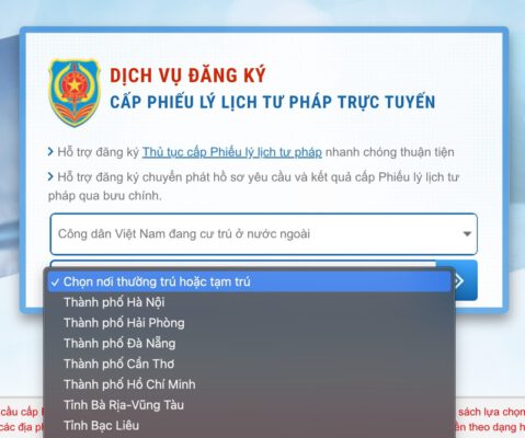 Chọn nơi thường trú hoặc tạm trú