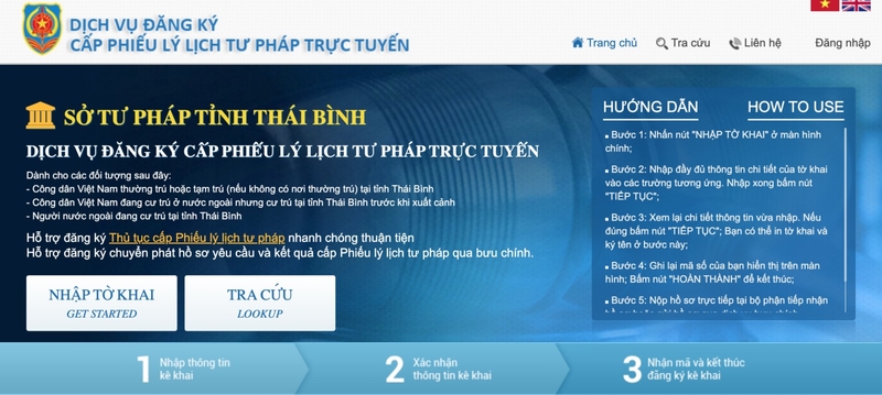 Nhấn vào NHẬP TỜ KHAI để tiếp tục