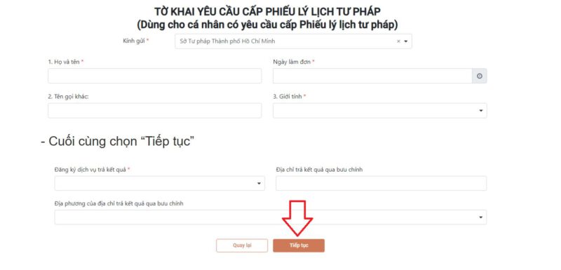 Điền đầy đủ các thông tin được yêu cầu trong tờ khai