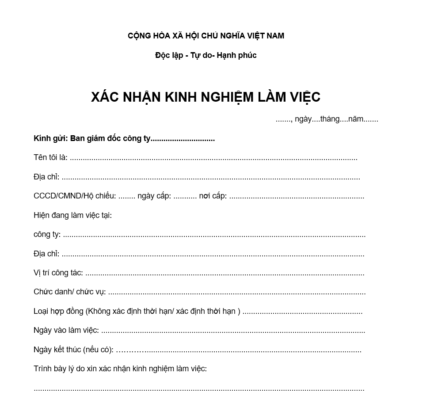 Mẫu giấy xác nhận kinh nghiệm làm việc