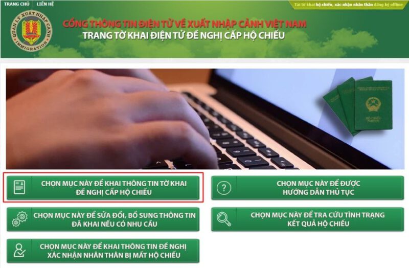 Bước 1: Truy cập hệ thống cấp hộ chiếu online