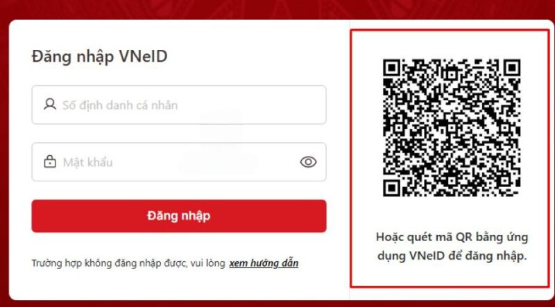 Bước 2: Tiến hành đăng nhập hệ thống qua tài khoản VNeID