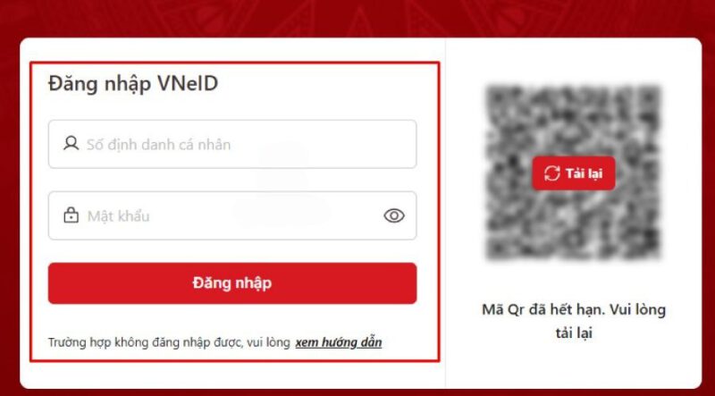 Bước 2: Tiến hành đăng nhập hệ thống qua tài khoản VNeID