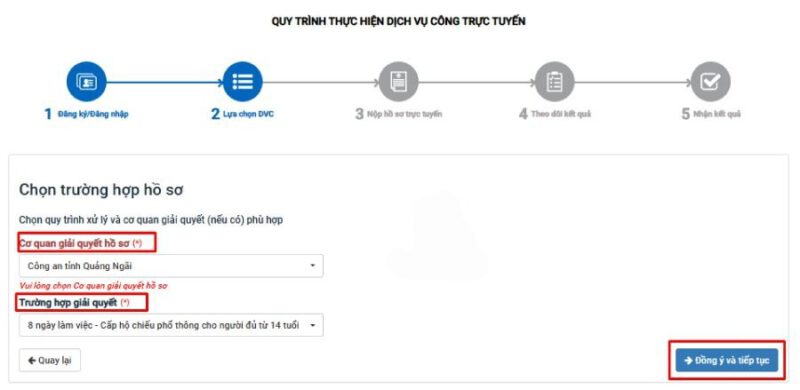 Bước 4: Lựa chọn cơ quan giải quyết hồ sơ
